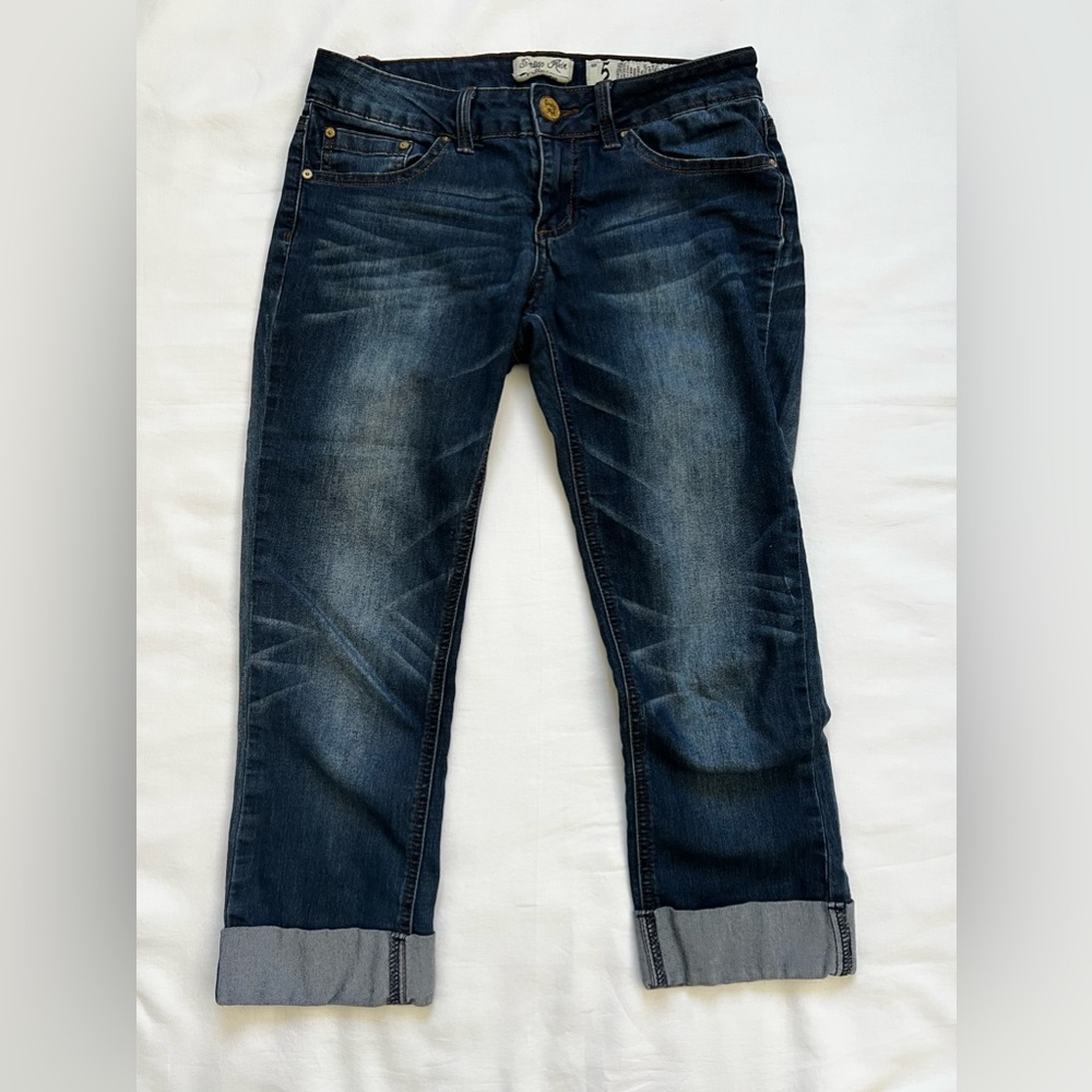 Indigo Rein Crop Stretch Blue Jeans with Tailored Cuff Capri Size 5